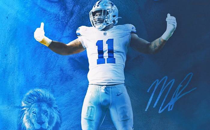 Graphic of Parsons with a lion and his signature behind him.